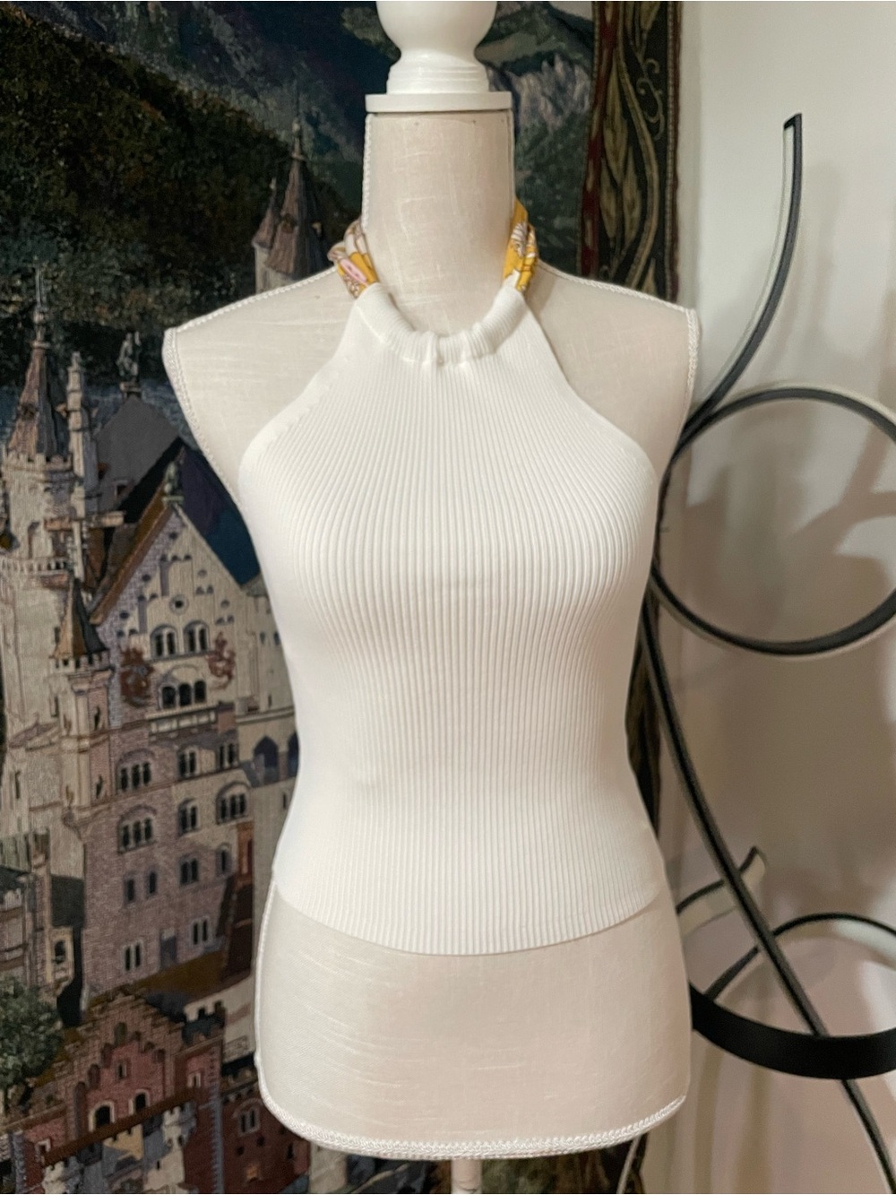 Astr Cream Ribbed Halter Top - Picture 3 of 5